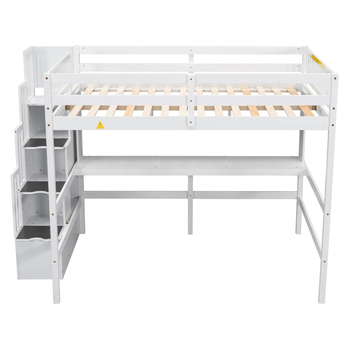 MERITLINE Luxurious Loft Bed: Full Size Loft Bed with Desk, Bookshelves and Storage Staircase, 13.8" H Safety Guard & Ladder, No Box Spring Needed, White MERITLINE