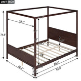 Merax Queen Size Canopy Bed with 4 Wood Legs, Queen Bed Frame Platform Frame with Headboard and Footboard, Under Bed Storage, Slat Support Leg, No Box Spring Needed, Espresso Merax
