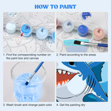 MXJSUA 4 Pack Cute Animals Paint by Numbers Kit with Framed Canvas for Ages 6-12 Kids, Shark Paint by Numbers Kits for Children Beginners, Acrylic Oil Painting for Home Wall Decor Gift (8x8 inch) MXJSUA