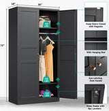SISESOL Metal Wardrobe Cabinet with Hanging Rod,Black Armoire Wardrobe Closet,Metal Clothing Storage Cabinet with Adjustable Shelves and Doors,72" Cloth Storage Cabinets for Home,Living/Laundry Room SISESOL