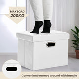 COSYLAND Storage Ottoman 17x13x13in Leather Ottoman Rectangle Foot Rest Foot Stool Folding Ottoman for Room Dorm Small Collapsible Bench Seat Organizer Entryway Furniture with Handles Lid White COSYLAND