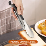 TACGEA Stainless Steel Kitchen Tongs, Silicone Non-slip Grip, Locking Grilling Food Tongs Set of 2, 9-inch & 12-inch TACGEA