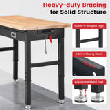 ENJOYWOOD Workbench for Garage with Drawers 48 x 24 Inch Rubberwood Tabletop Work Table with Pegboard, Power Outlets Adjustable Height Work Bench for Woodworking Shop, Home, Office ENJOYWOOD