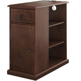 ChooChoo Farmhouse XXL End Table with Charging Station，Narrow Sofa Side Table with Adjustale Shelf, 3 Tier Rustic Night Stand for Small Place Living Room, Cherry Brown ChooChoo