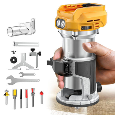 Cordless Compact Router for DeWalt 20V Battery (Bare Tool), 6 Variable Speeds Router Tool for Woodworking, 800W 30,000 RPM Fixed Base Wood Router with Trim Router Bits, Edge & Roller Guide, Dust Hood MtiolHig