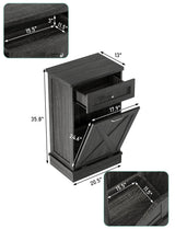 TOLEAD Tilt Out Trash Cabinet,Antique-Style Barn Door Kitchen Island with Solid Wood Tabletop & Drawer, Pet Proof Trash Can, Wood Laundry Cabinet（Oak Grey） TOLEAD