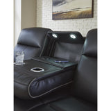 Signature Design by Ashley 5Z-Dreamlight Modern Leather Match Power Reclining Sofa with Drop Down Table, Massage System and Adjustable Headrest, Black Signature Design by Ashley