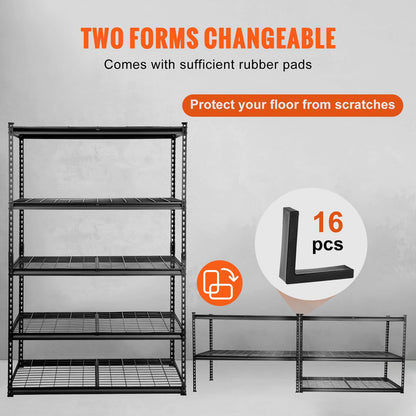 VEVOR Storage Shelving Unit, 5-Tier Adjustable Storage Shelves, 48" L x 24" W x 72" H Heavy Duty Garage Storage Shelves, Metal Shelves for Kitchen Pantry Basement Bathroom Laundry