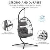 Brafab Swing Egg Chair, Hammock, Hanging Chair, Aluminum Frame and UV Resistant Cushion with Steel Stand, Indoor Outdoor Patio Porch Lounge Bedroom Hand Made Wicker Rattan, 350LBS Capacity Brafab
