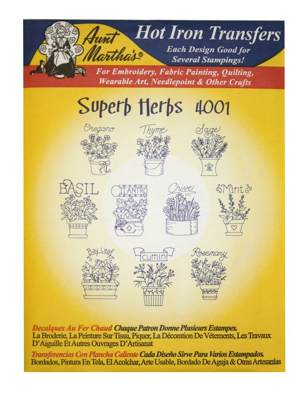Aunt Martha's Iron On Transfer Patterns for Stitching, Embroidery or Fabric Painting, Patterns for Tea Towels/Kitchen Decor, Set of 5 Aunt Martha's