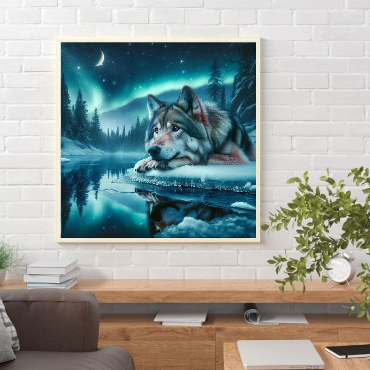 JXDXDJ Wolf Diamond Art Kits for Adults,Aurora 5D Diamond Painting Kits for Beginners,DIY Round Full Drill Winter Diamond Dots Gem Art for Adults,Paint by Pictures Crafts Home Decor 13.78x13.78 Inch JXDXDJ