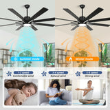 YYEHON 72 Inch Modern Ceiling Fan with Lights & Remote, Large Chandelier Ceiling Fan for Living Room, Patio, Farmhouse, 8 Blades & 9 Lights, 6-Speed Reversible DC Motor, 3 CCT, Black YYEHON
