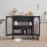 FURSTEL Buffet Cabinet, Modern Industrial Style Sideboard Buffet Cabinet, with Adjustable Shelves Credenza for Living Kitchen Dining Farmhouse, 15.8" L x 27.6" W x 35" H Black FURSTEL