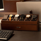 KAMIER High End Wooden Watch Box with 6 Slots & Glass Lid - 2-Layer Jewelry Organizer for Men - Watch Display Case, Ideal Business Gift for Watch Enthusiasts （with Gift Box）, Walnut KAMIER