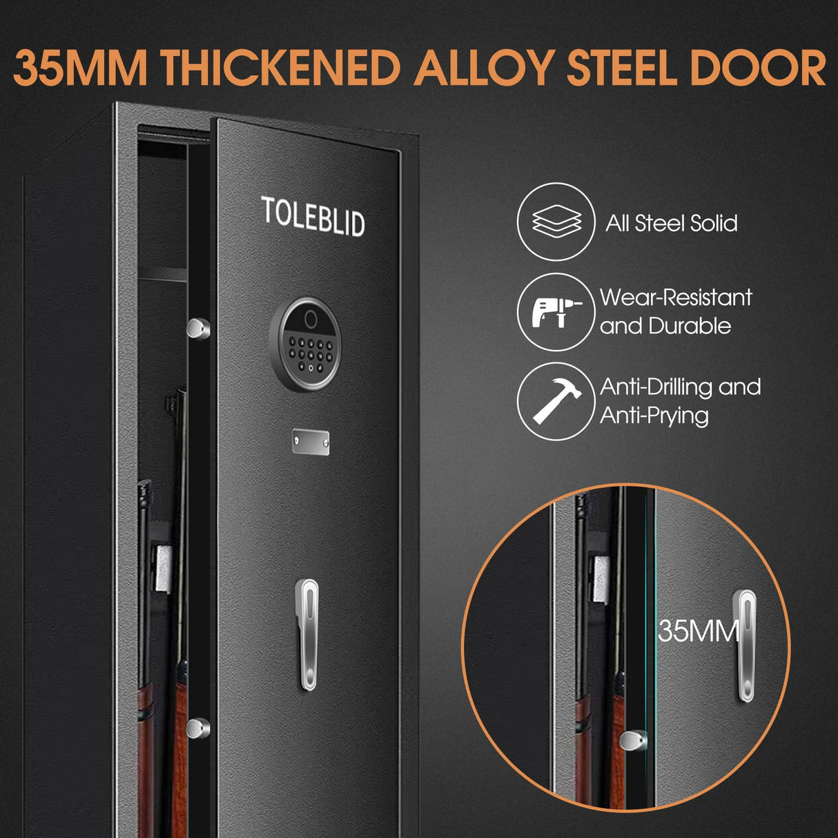 [2024 NEW] 7-8 Fireproof Biometric Gun Safes for Home Rifle and Pistols, Heavy Duty Anti-Theft Long Gun Safes for Rifles and Shotguns with 3 Handgun Pocket, Removable Shelf, Silent Mode TOLEBLID