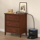 IKENO Nightstand with 3 Drawers and Charging Station, Solid Wood Nightstand Organizer for Bedroom IKENO