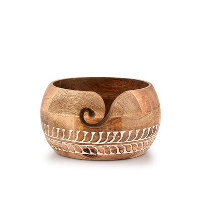 Mahasu Yarn Storage Mango Wood Yarn Bowl for Crocheting Accessories and Supplies Organizer Wool Storage Bowl Round (7" x 7" x 4")
