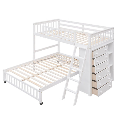 Twin Over Full Bunk Bed with Storage Drawers and Shelves by Harper & Bright Designs