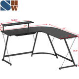 SHW Vista L-Shape Desk with Monitor Stand, Black SHW