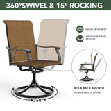 Nixtopia 7 Piece 58" Extra Large Round Patio Dining Table and Swivel Chairs Set with 6 Piece Yellow Sling Armrest Swivel Dining Chairs for 6 Person Nixtopia