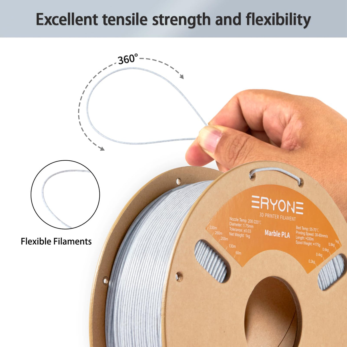 ERYONE Marble PLA Filament 3D Printer Filament 1.75mm +/- 0.03mm Fits for Most FDM 3D Printers, 1KG Cardboard Spool(2.2LBS), Marble ERYONE