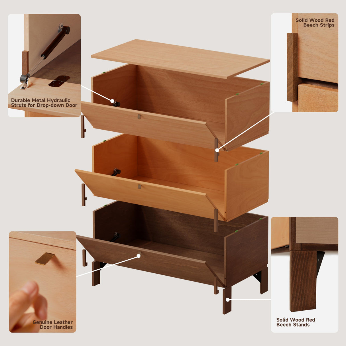 WHOOSPEREH Stackable 3 Drawers Dresser, Customizable Chest of Drawers for Bedroom, Living Room, Closet, Easy Assembly Wood Furnitures Cabinet, 30 inch Width Beech and Basswood Color Combo WHOOSPEREH