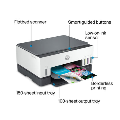 HP Smart -Tank 6001 Wireless Cartridge-Free all in one printer, this ink -tank printer comes with up to 2 years of ink included, with mobile print, scan, copy (2H0B9A)