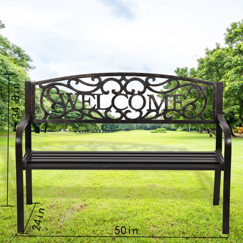 FDW 50" Patio Garden Bench Park Yard Outdoor Furniture Steel Frame Porch Chair FDW