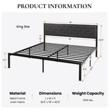 SHA CERLIN King Size Metal Platform Bed Frame,Linen Upholstered Button Tufted Headboard, Mattress Foundation with 12.4” Under-Bed Storage, Noise-Free, Easy Assembly, No Box Spring Needed, Dark Grey SHA CERLIN