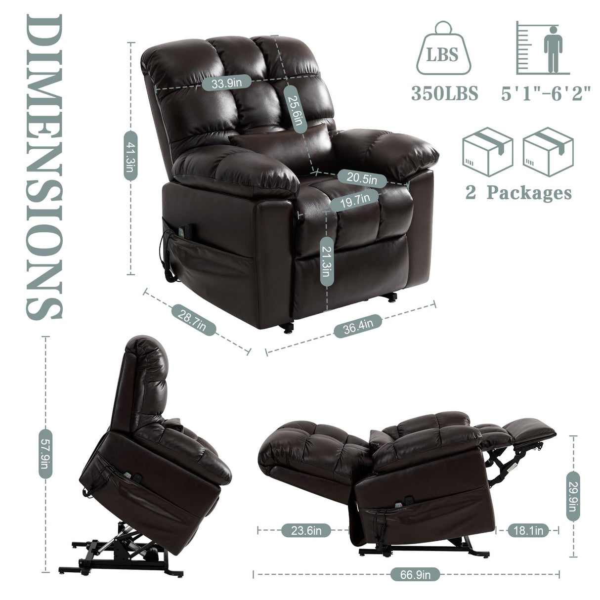 Power Lift Recliner Chair for Elderly, Triple Motor Zero Gravity, Infinite Position, Genuine Leather, Preset Mode Massage&Heating by Remote Control, Lumbar Pillow, USB Port, Side Pockets (Brown) RESTREAL