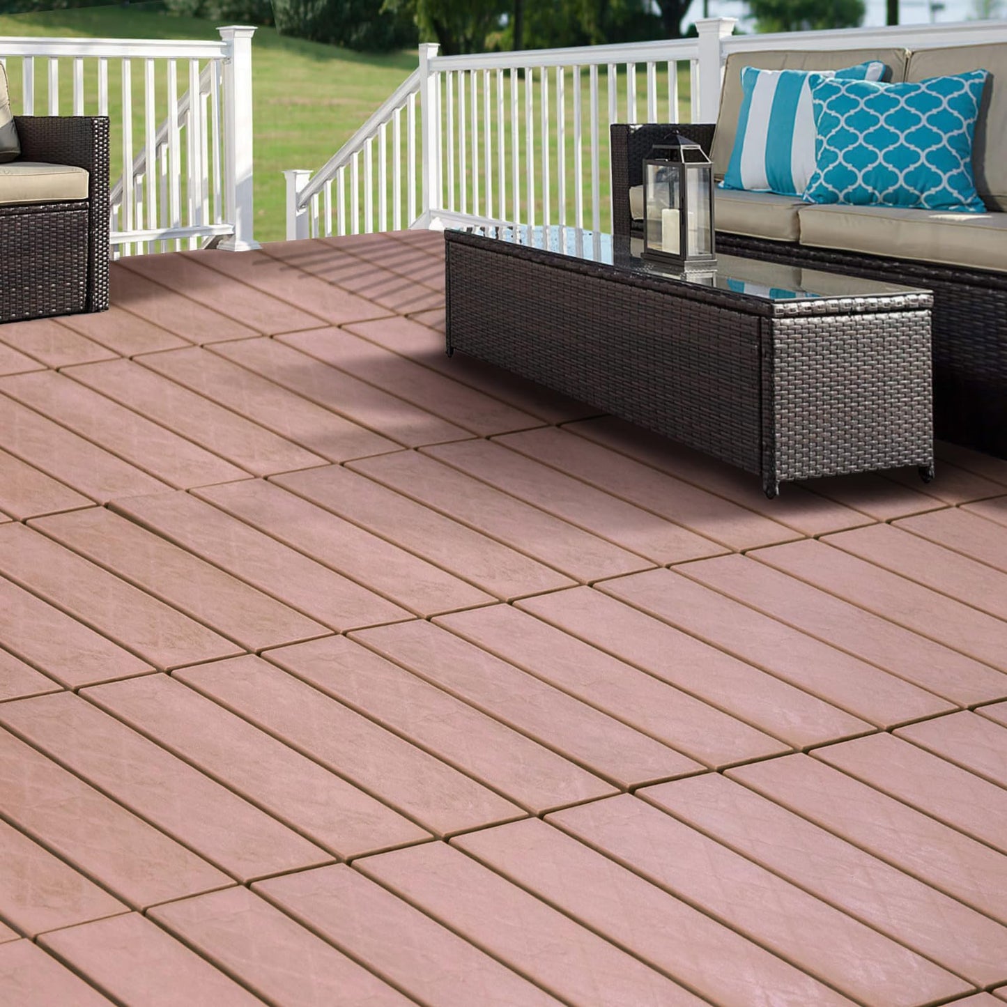 Spurtar Deck Tiles Interlocking Outdoor All Weather, 36 Pack (11.3"x11.3") 31.68 sqft, Plastic Interlocking Deck Tiles All Weather Use, Patio Floor Decking Tiles for Balcony Backyard, Brown - WoodArtSupply