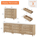 WAMPAT Oak Dresser for Bedroom with 9 Drawers, Kids Dressers with Wide Chest of Drawers, Mid Century Modern Wooden Closet Storage Organizer, Large Wood Dressers for Living Room, Nursery, Hallway WAMPAT