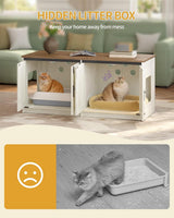 Hzuaneri Cat Litter Box Enclosure for 2 Cats, Hidden Litter Box Furniture Cabinet with Double Room, Indoor Cat House, Farmhouse Style, 46.7 x 18.9 x 21.1 Inches, Rustic Brown and White CB85314X Hzuaneri