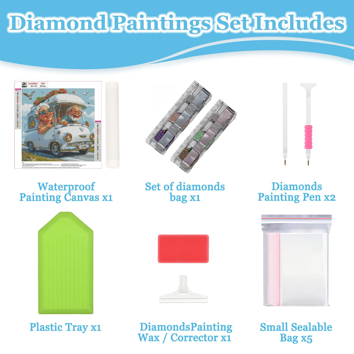 MAXBYE Cartoon Happy Couple Diamonds Painting Kit for Adults, Touring Car 5D Diamond Art Kit, Cartoon Gem Art Kit for Home Wall Decor Present, 12x12in MAXBYE