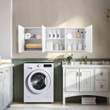 VEVOR Laundry Room Wall Cabinet, 2-Tier Wall Mounted Hanging Cabinet with 3 Doors, Cupboard Organizer with Adjustable Shelf, for Kitchen, Garage, Laundry, 12.44 x 54 x 20.31 in (D x W x H), White VEVOR