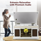 FEKTIK Bluetooth Record Player 10 in 1,FEKTIK 3-Speed Turntable for Vinyl with Speakers, LP to MP3 Converter, CD, Cassette Player, FM Radio, Wireless Streaming | White FEKTIK