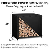 Easy-Going 4 Feet Outdoor Log Rack Cover Durable Waterproof Weatherproof Firewood Cover with Openable Front Flap, Cover ONLY (48"x24"x41", Black) Easy-Going