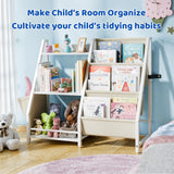 HAVLOTII Kids Bookshelf and Toy Organizer, 3 Tier Bookshelf for Kids, Montessori Bookcase Book Shelf Rooms, Bedroom, Playroom, Nursery, Toy Storage Organizer with Bookshelf (White) HAVLOTII