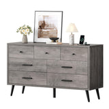 DWVO Grey 7 Drawer Dresser, 47" W Large Double Dresser Chest of Drawers, Modern Wood Storage Organizer with Black Metal Handles & Anti-Tipping Device for Hallway, Entryway DWVO