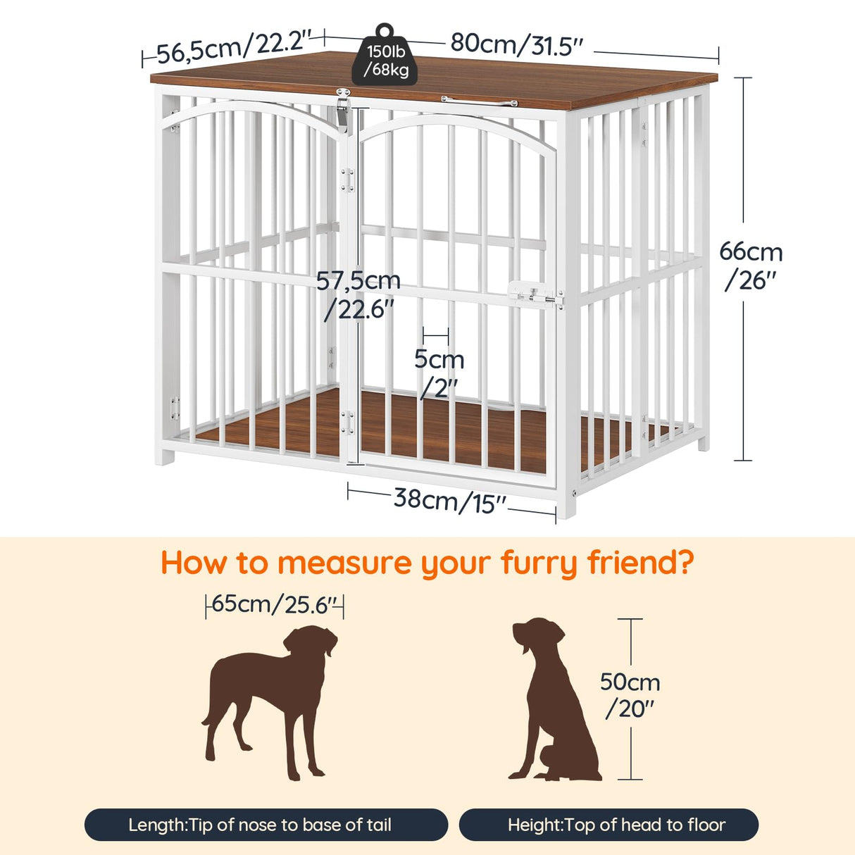 HOOBRO Foldable Dog Crate Furniture, 31.5" Indoor Dog Kennel No Assembly, Wooden Dog Cage Decorative Side End Table, for Medium Small Dogs, White and Walnut WH86GW03 HOOBRO
