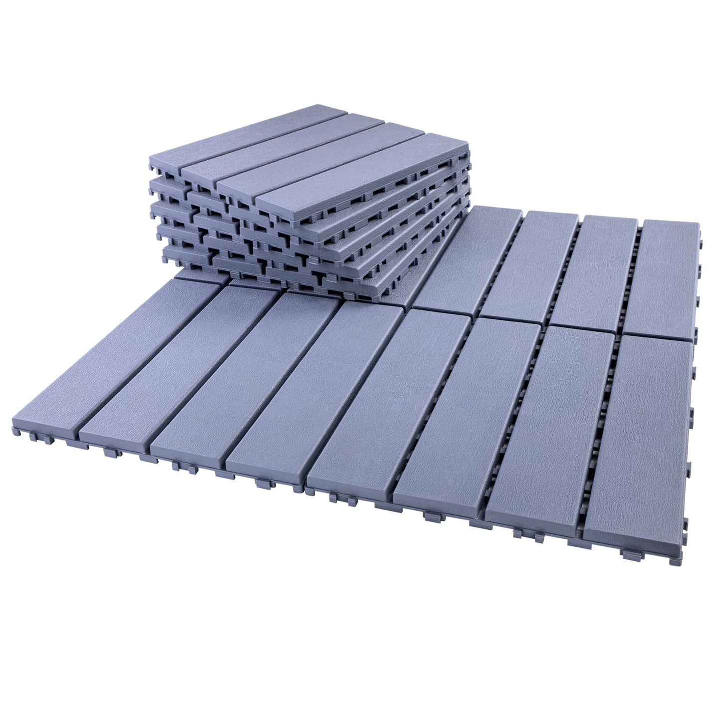 Spurtar Plastic Interlocking Deck Tiles 9 Pack (11.3"x11.3"), Decking Tiles Outdoor Waterproof for All Weather Use - Suitable for Patio Garden Poolside Front/Back Yard Porch Pool Balcony Backyard Grey