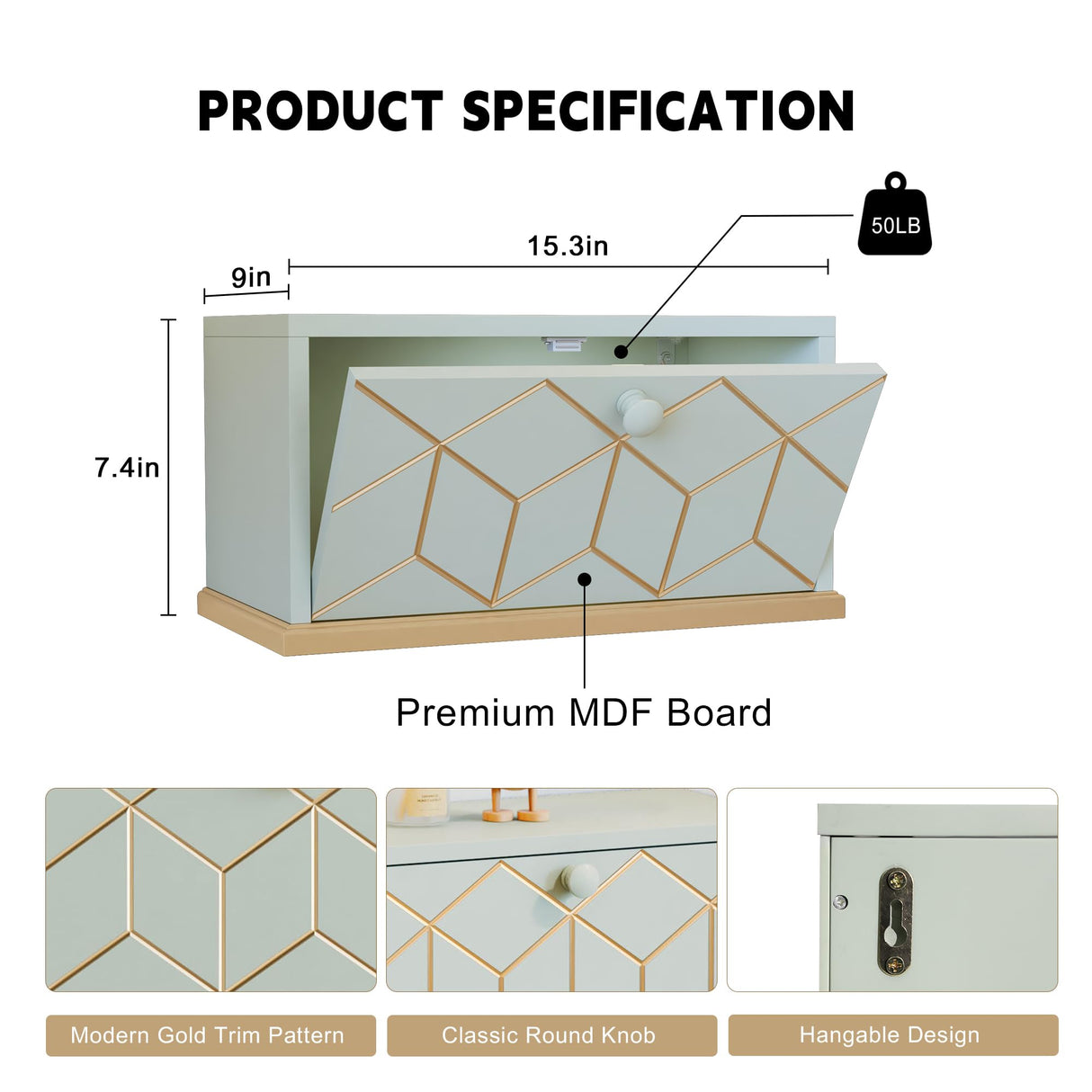 HLR Floating Nightstand, Wall Mounted Nightstand with Removable Door, Floating Shelves for Wall, Bedroom, Bathroom, Green HLR