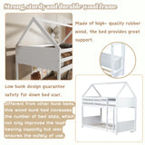 Twin Over Twin Bunk Bed, Wooden House Bunk Bed with Ladder and Guardrail for Bedroom, Dormitory, Floor Bunk Beds with Headboard and Footboard for Kids, Teens, No Box Spring Needed, White Bellemave