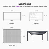 PURPLE LEAF Louvered Pergola 94AS 12' x 16' Outdoor Aluminum Pergola with Fixed Shutter Wall Adjustable Roof for Deck Backyard Grey Hardtop Gazebo, 1/4 Long Side and 1 Short Side PURPLE LEAF