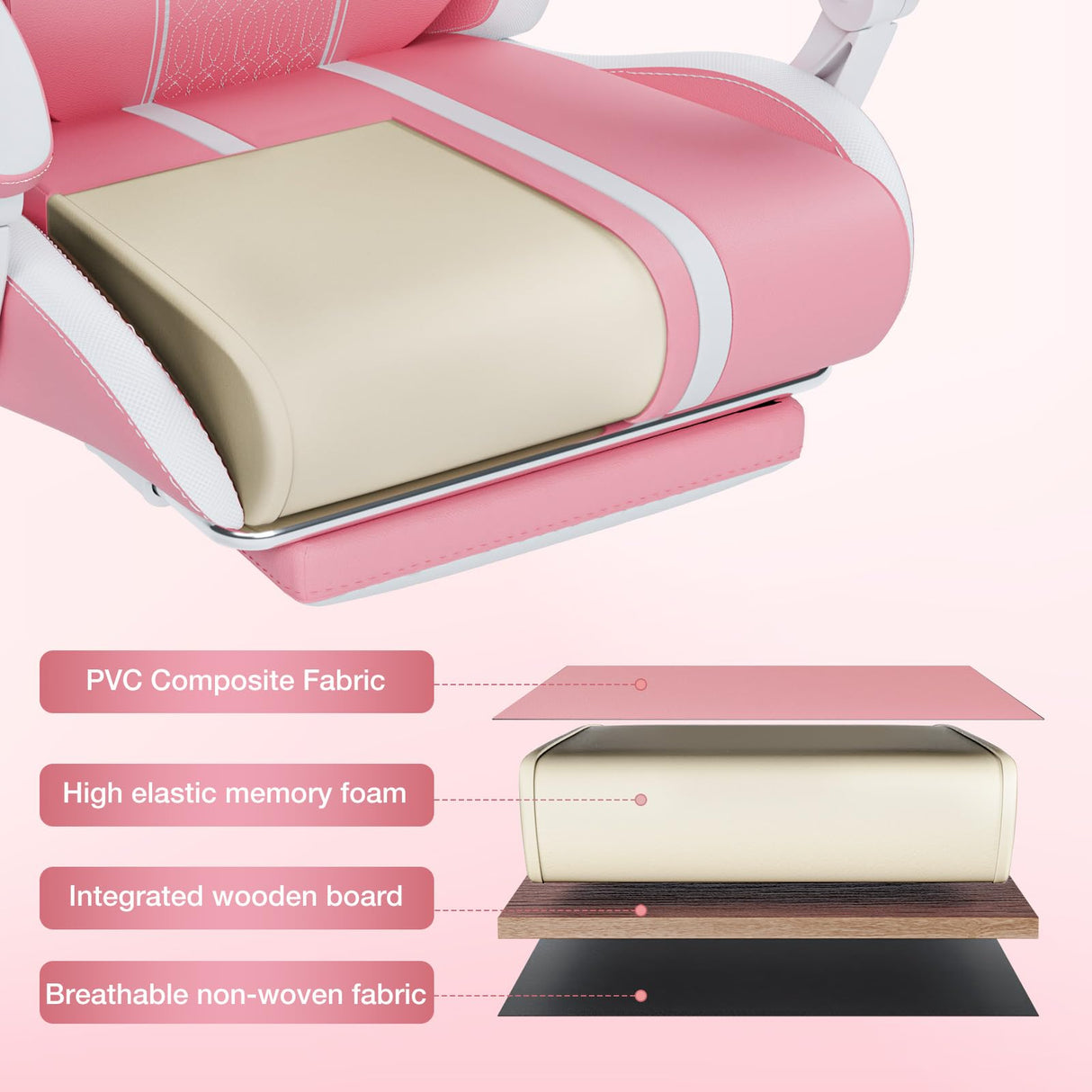 HOFFREE Pink Gaming Chair with Speakers and Massage Led Gaming Chair with Footrest Big and Tall Video Game Chair Reclining High Back Computer Desk Chair for Girls Pink and White HOFFREE