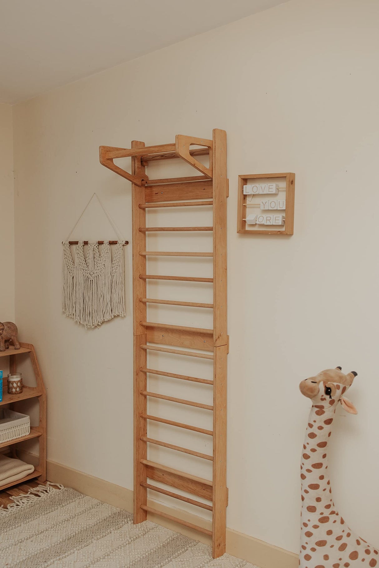 WOOD&ROOM Indoor Montessori Swedish Stall Bars Climbing Wall for Toddlers with Climber Ramp Wooden Swedish Ladder Stall Bars Climber for Kids Gymnastic Wall (no Slide) WOOD&ROOM