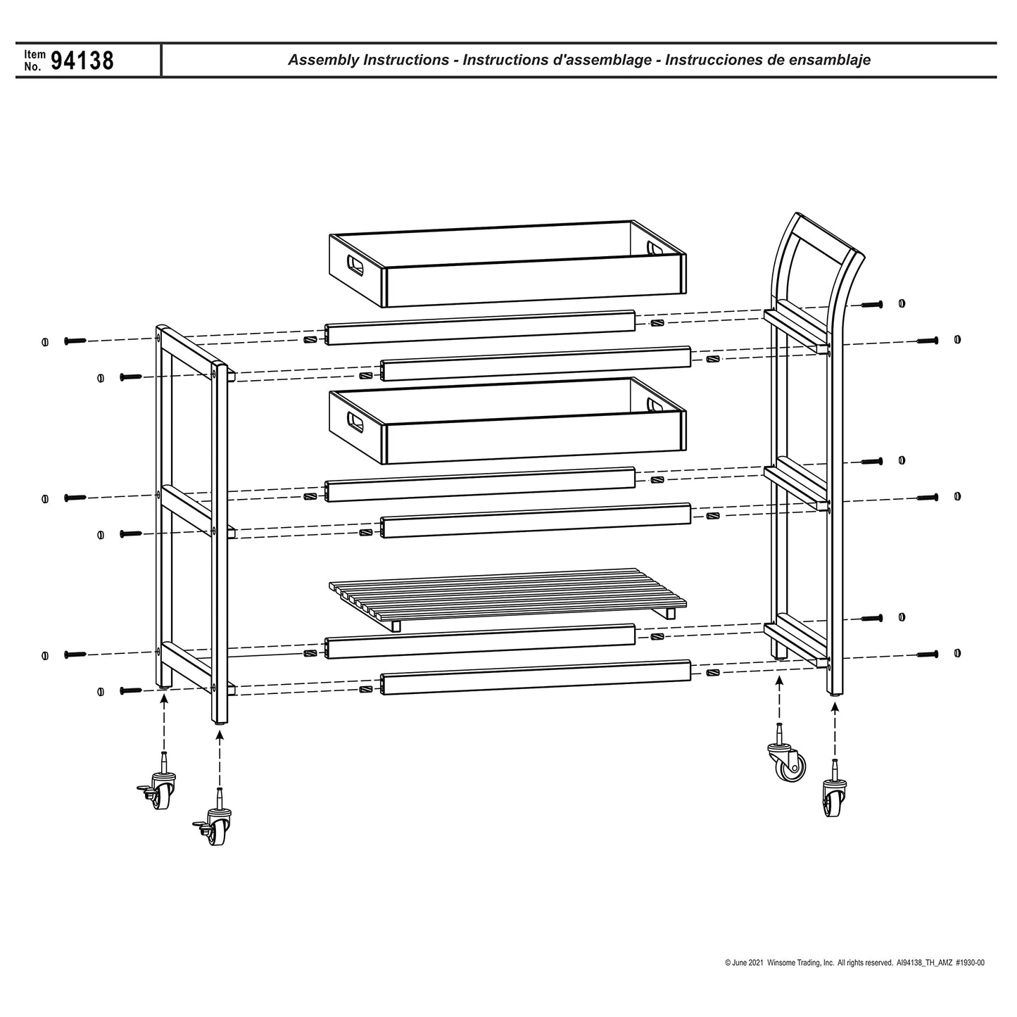 Winsome 3-Shelf Wood Mobile Serving Cart with Lockable Wheels, Walnut (94138)