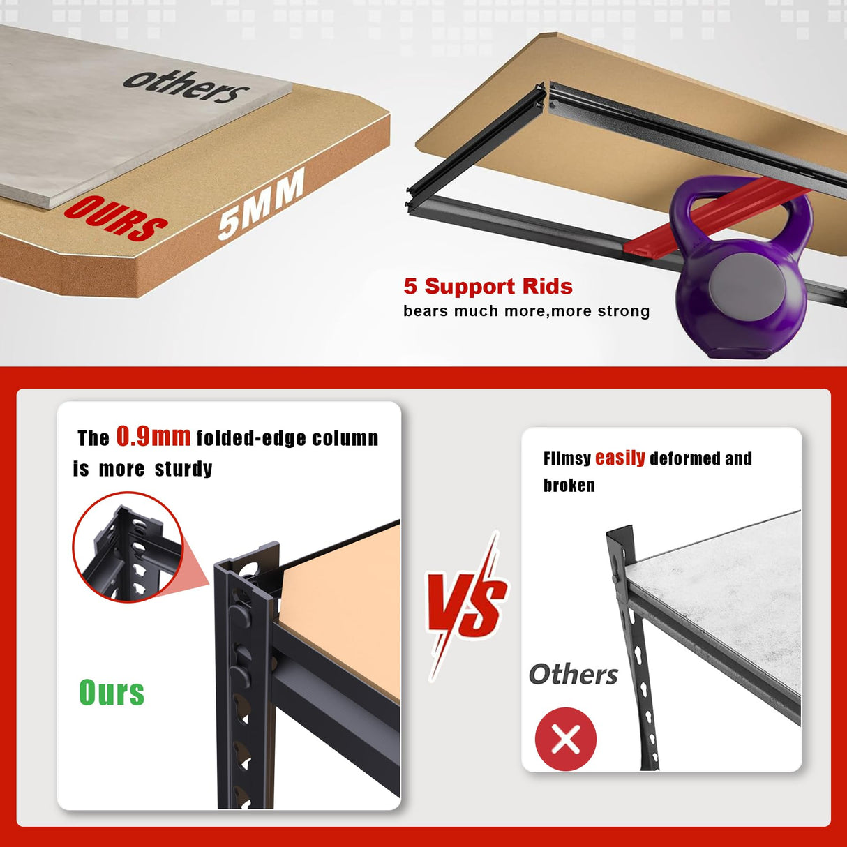 ZEUKMXOO Storage Shelving Unit, 5 Tier Garage Shelves Heavy Duty, Adjustable Metal Shelving Unit,2400LBS Black for Pantry, Basement, Warehouse, Kitchen, Pantry and Closet,72''H ZEUKMXOO