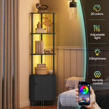 HOOBRO Corner Cabinet with LED Light, Corner Shelf Stand with Storage and Doors, 5-Tier Industrial Corner Bookshelf, 59” Tall Display Rack Shelf, for Living Room, Kitchen, Black BB147DCJ01 HOOBRO