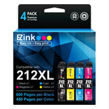 E-Z Ink 212 Ink Cartridge Remanufactured Replacement for Epson 212 212XL T212 Ink Cartridges Work for Epson Expression Home XP-4100 XP-4105 Workforce WF-2850 WF-2830 (Black, Cyan, Magenta, Yellow) E-Z Ink